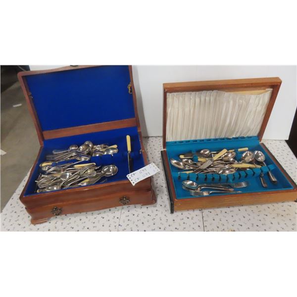 2 Wood Chests with Flatware/Silverware