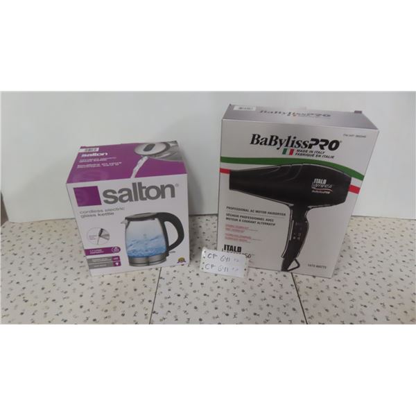 New Salton Cordless Electric Glass Kettle, New Babyliss Pro Hair 