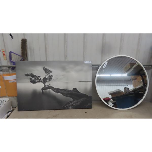 26'' Round White Mirror, Picture 23 1/2'' x 35''