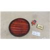Image 1 : Bamboo? Round Tray, Hand Carved and Painted Turtle, Needlepoint