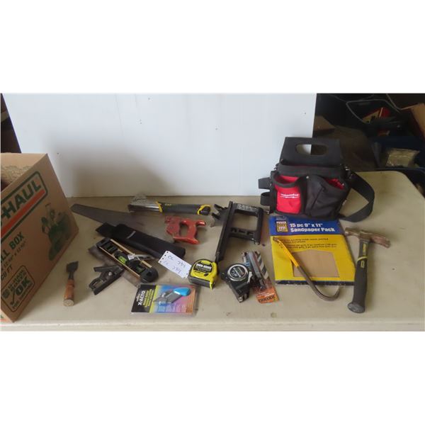 Milwaukee Tool Belt, Saw, Level, Hammers, Wrecking Bar, Sandpaper, 