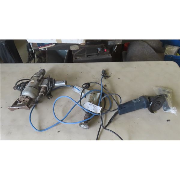 3 Power Tools: Mastercraft 4 1/2'' Angle Grinder, 3/8'' Drill, 1/2'' Drill