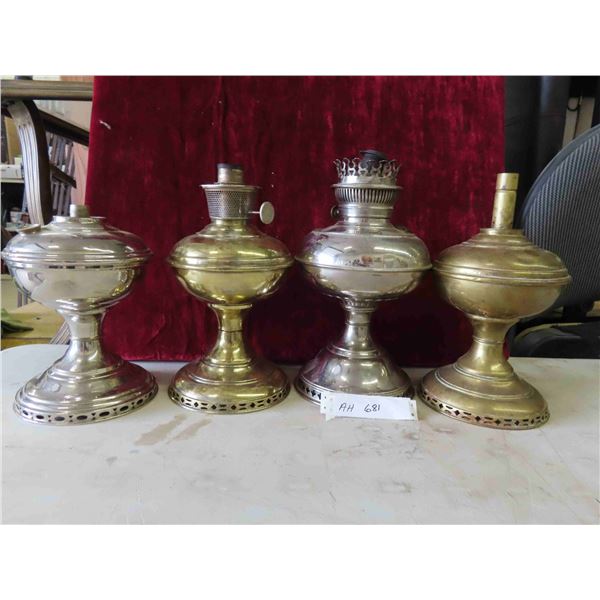4 Metal Base Aladdin Oil Lamps - Missing Chimneys and Burners