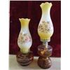 Image 3 : 5 Oil Lamps with Chimneys - 2 Have Amber Bases 