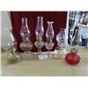 Image 1 : 6 Oil Lamps with Chimneys - 1 with Red Base
