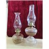 Image 3 : 6 Oil Lamps with Chimneys - 1 with Red Base