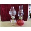 Image 4 : 6 Oil Lamps with Chimneys - 1 with Red Base