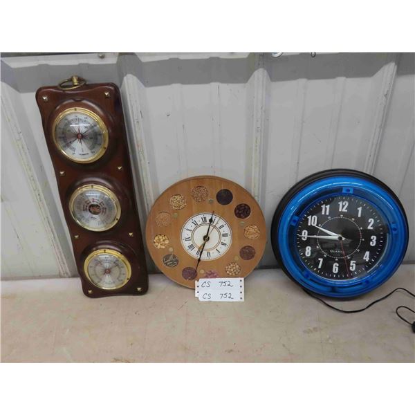 Clocks: Neon-Like (Working) , Wood with Dried Seeds in 11 Individual 