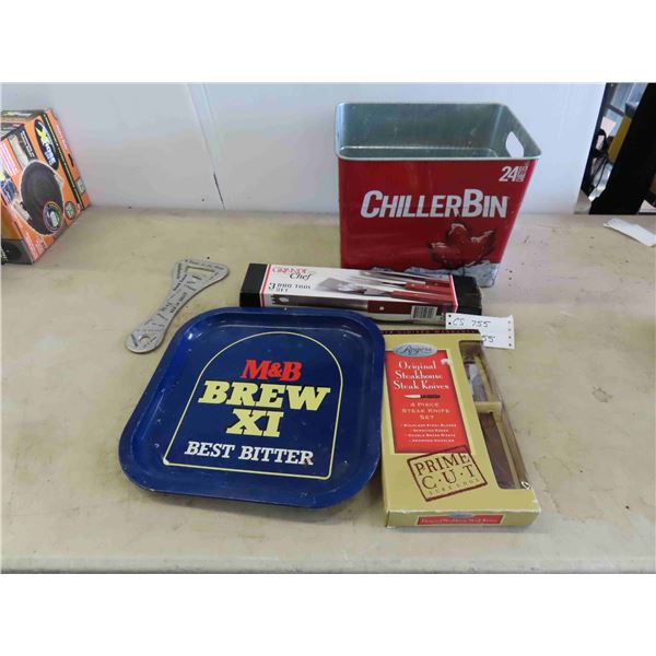 Molson Canadian Metal Ice Bucket, M+B Brew XI Metal Tray/Beer 