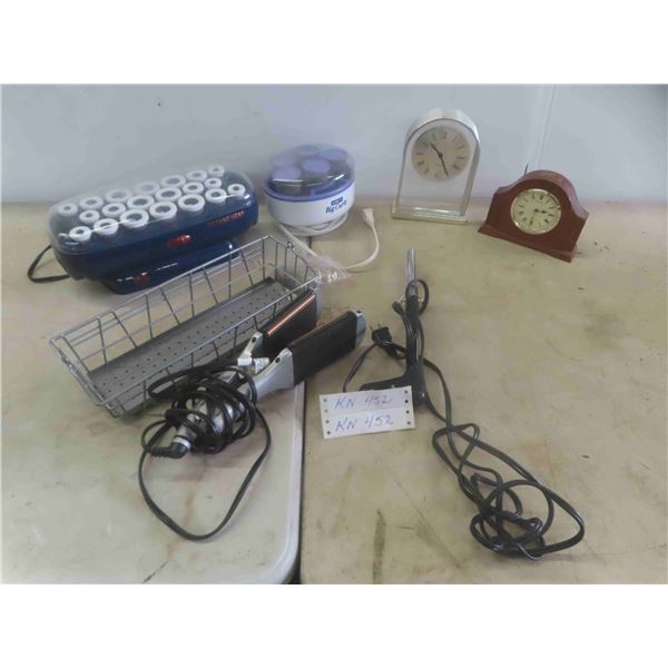 Hot Rollers, Curling Iron, Straightener, 2 Clocks