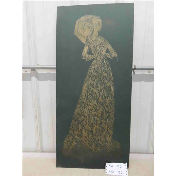 Vintage Brass Rubbing Picture 14 3/4'' x 32 1/2'' - Some Water