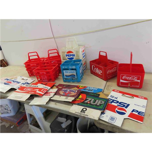 13 Plastic Bottle Carriers , 7 Cardboard Carriers: Pepsi, Coke, The Pop Shoppe