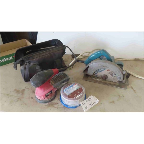 Skil Orbital Power Sander with Sanding Paper, Makita Skil Saw