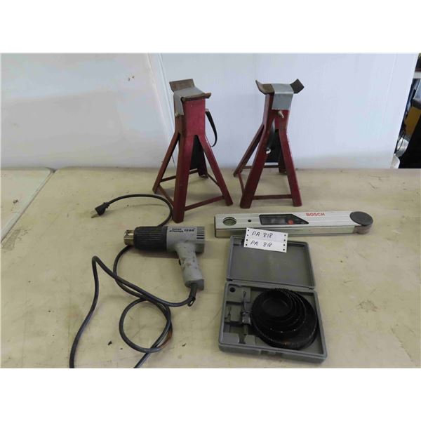 2 Jack Stands , Bosch Level , Heat Gun , Hole Saw Blades