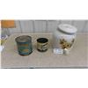 Image 1 : Drink Dispenser (Some Cracks), 2 Vintage Honey Tins