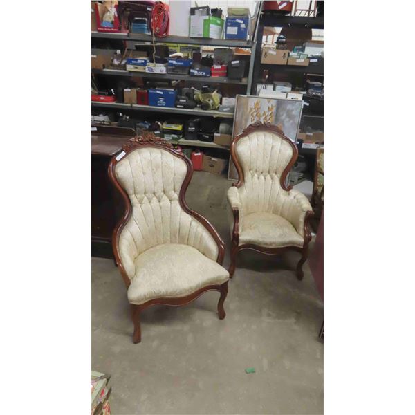 Victorian Lady and Gentleman Parlor Chairs 