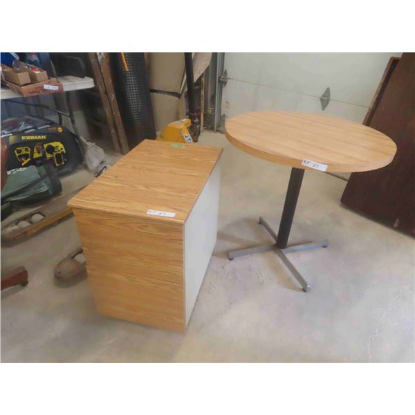 30'' Round Table with Chrome Legs, 2 Drawer Wood Filing Cabinet