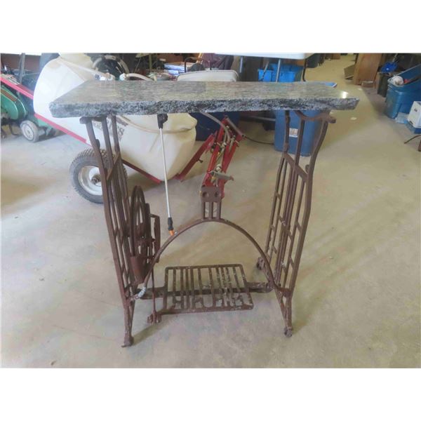 Threadle Base Repurposed into Side Table w/Granite Top.Base 14 1/2 x 20 1/2 x 28" H Top 26 1/4 x 12 