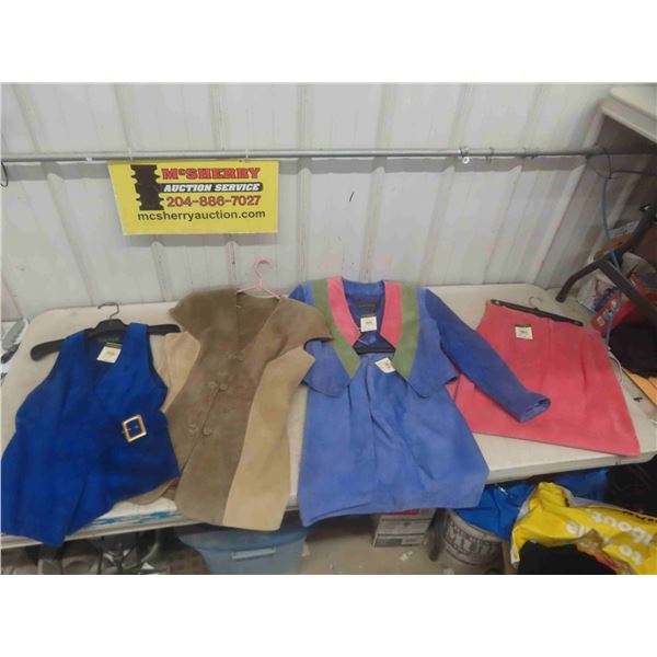 New Old Stock Suede: Skirt Size12, Pant Suit Size M, Vest Size Small,