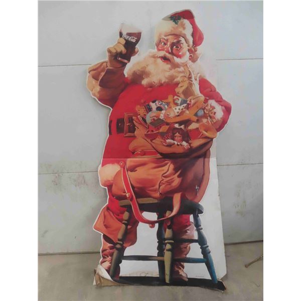 Cardboard Santa w/ Coca - Cola  59" Tall Some Water 