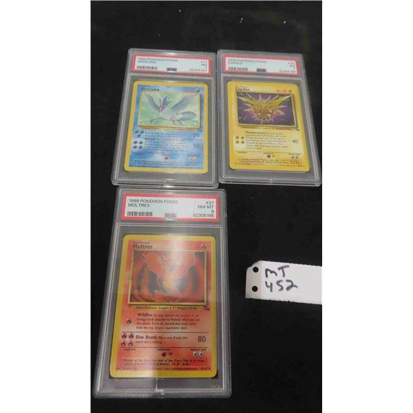 (3) 1999 Pokemon Cards: 1 Fossil Articund,1 fossil Zapdods, 1 