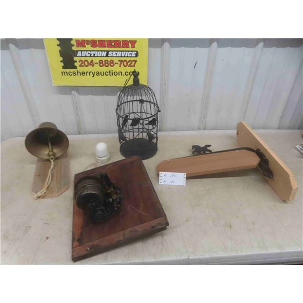Gramophone Motor, Bird Cage, Wood and Cast Horse Sign Ready for 