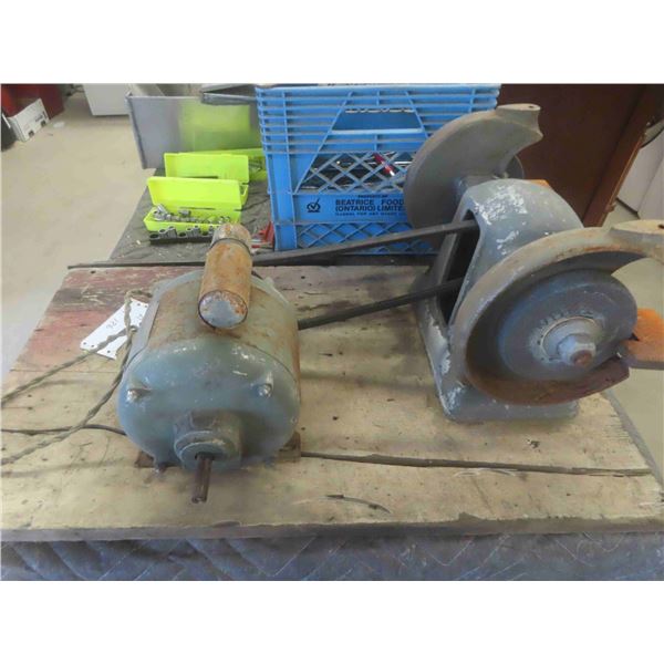 Bench Grinder Mounted on Wood Base 17'' x 29 1/2''