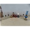 Image 1 : 10 Mini Style Oil Lamps : Blue, Red, Clear Glass (1 Chimney Missing)