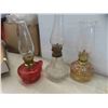 Image 2 : 10 Mini Style Oil Lamps : Blue, Red, Clear Glass (1 Chimney Missing)