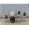 Image 3 : 10 Mini Style Oil Lamps : Blue, Red, Clear Glass (1 Chimney Missing)