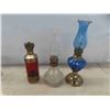 Image 4 : 10 Mini Style Oil Lamps : Blue, Red, Clear Glass (1 Chimney Missing)