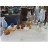 Image 1 : 8 Oil Lamps Amber & Clear Glass - 2 Missing Chimneys, 1 Missing Wick