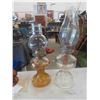 Image 2 : 8 Oil Lamps Amber & Clear Glass - 2 Missing Chimneys, 1 Missing Wick