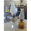Image 3 : 8 Oil Lamps Amber & Clear Glass - 2 Missing Chimneys, 1 Missing Wick