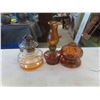 Image 4 : 8 Oil Lamps Amber & Clear Glass - 2 Missing Chimneys, 1 Missing Wick