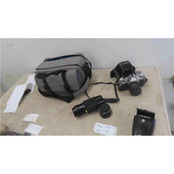 Lanon AE-1 Camera & Case, 200m Lens, 50mm Lens, Camera Flash, 