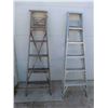 Image 1 : (2) 6' Step Ladders with Paint Trays - 1 Wood , 1 Aluminum 