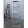Image 3 : (2) 6' Step Ladders with Paint Trays - 1 Wood , 1 Aluminum 