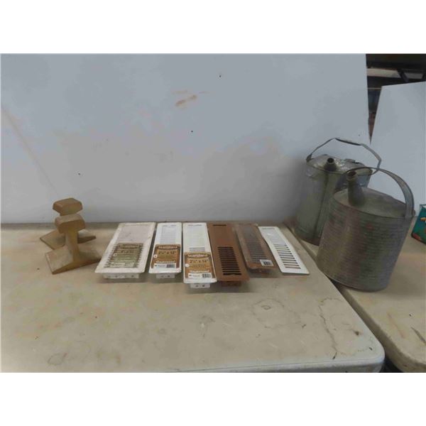 5 Heat Registers ( 4 New in Package ) , 2 Galvanized Watering Cans & More