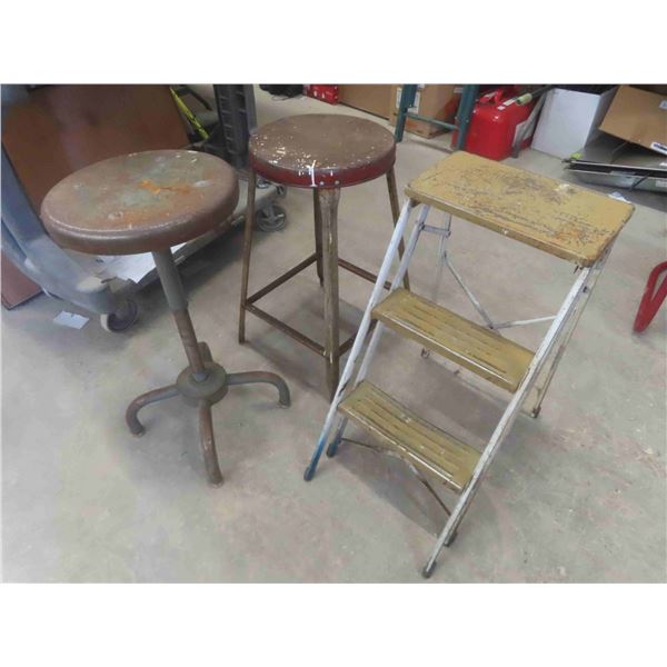3 Metal Stools : 1 Swivel , 2 Step , 1 Stationary