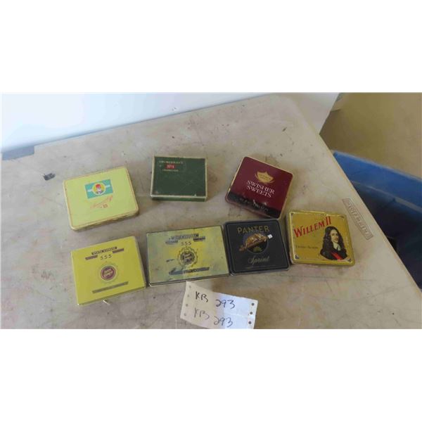 7 Cigarette Tins: Willem ll , Panter, Swisher Sweets, Churchmans , Plus