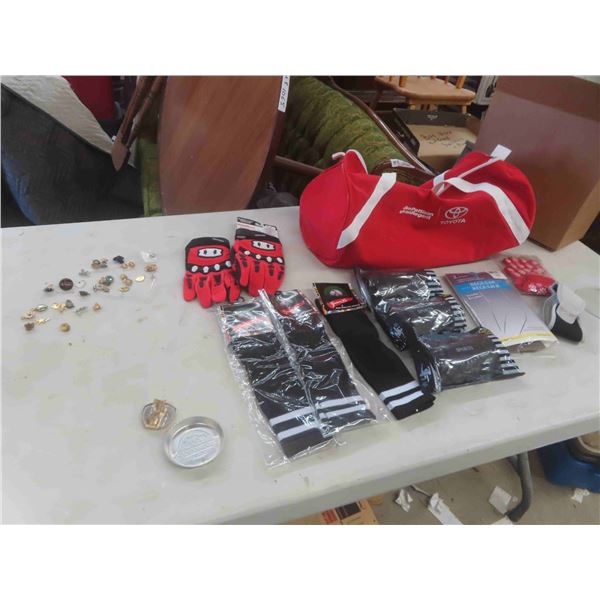 New Socks, Sports Bag, New Dirt Paw Gloves Size Large, Pins, Charms & More