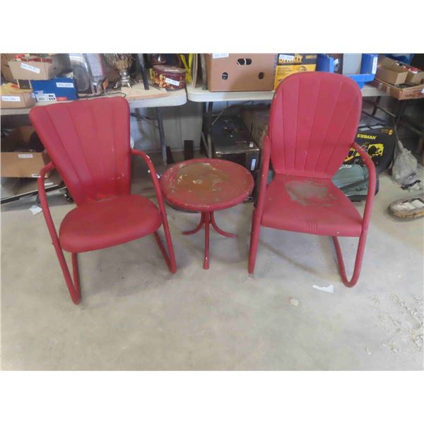 2 Vintage Metal Yard Chairs with Table