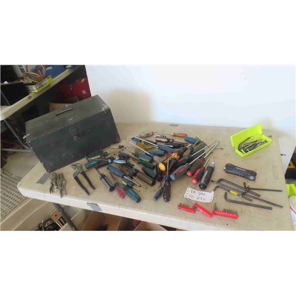 Metal Tool Box, Screwdrivers, Allen Wrenches, Vice Grips, Plus