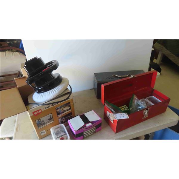 Orbital Power Buffer, 2 Tool Boxes with Nails and Hardware