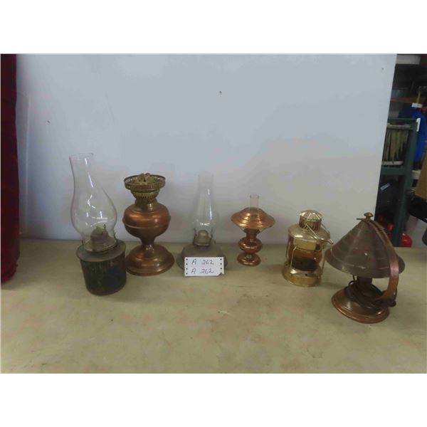 4 Oil Lamps 1 Chimney Missing, Brass Style Electric Lamp, Tea Light Holder