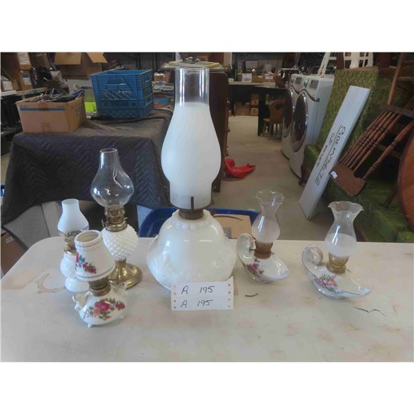 6 Milk Glass Oil Lamps