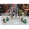 Image 1 : 7 Oil Lamps Clear & Green Glass - 1 Without Chimney