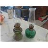 Image 2 : 7 Oil Lamps Clear & Green Glass - 1 Without Chimney