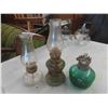 Image 3 : 7 Oil Lamps Clear & Green Glass - 1 Without Chimney